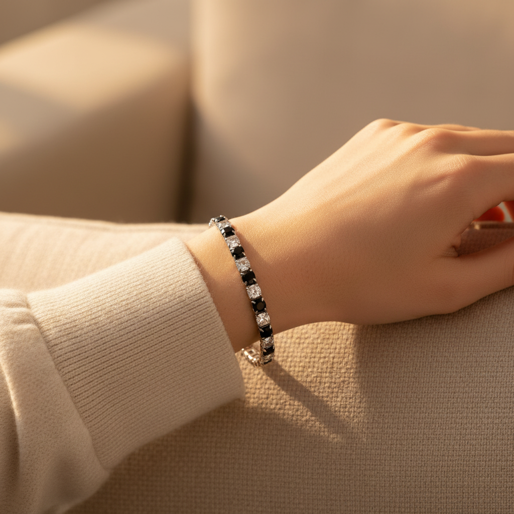 Black White Tennis Bracelet