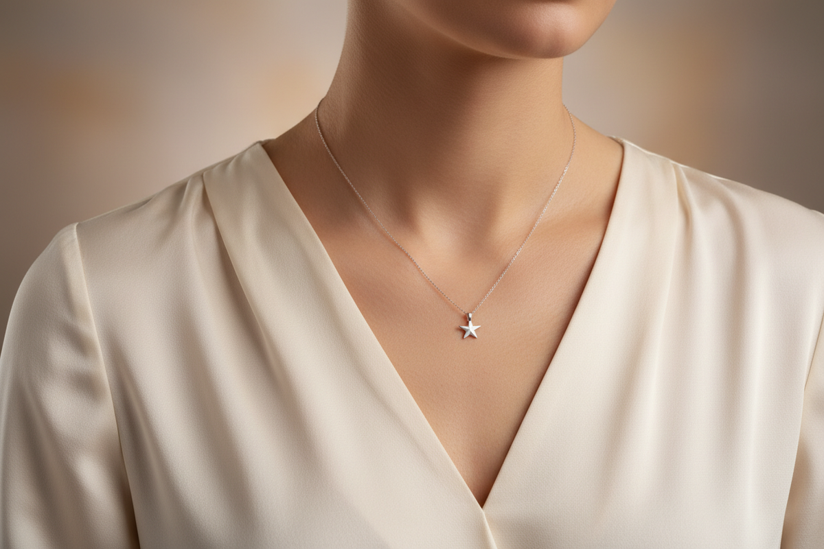 Star Pendant Necklace — lifestyle neckline shot